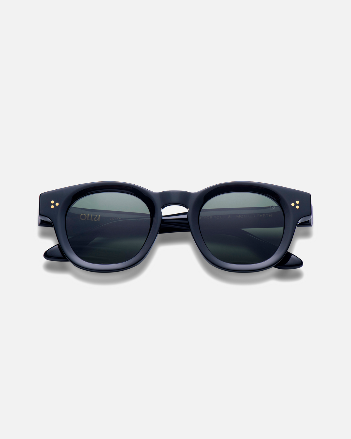 Coco black round sunglasses with black lenses, front view
