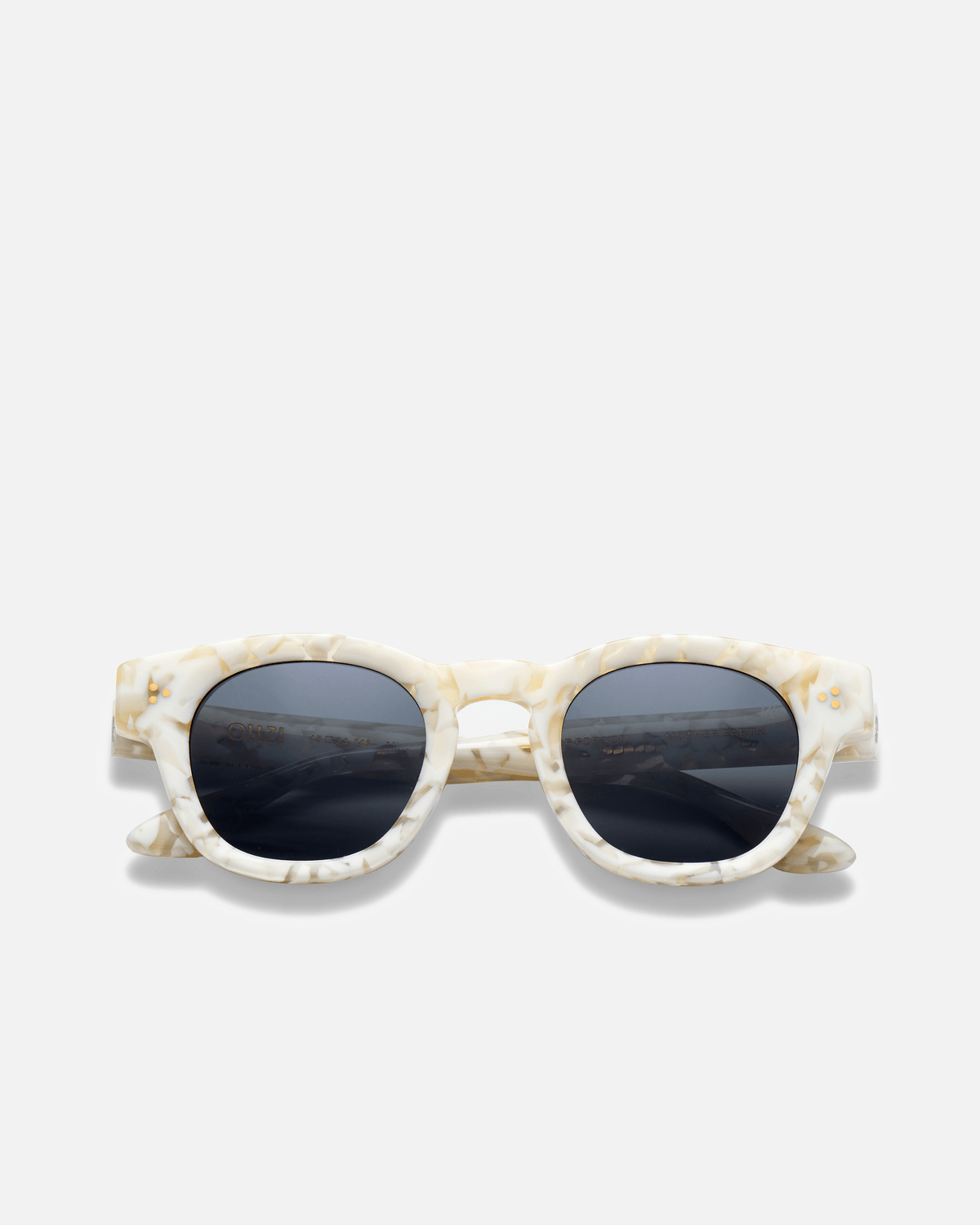 Coco white tortoise round sunglasses with green lenses, front view