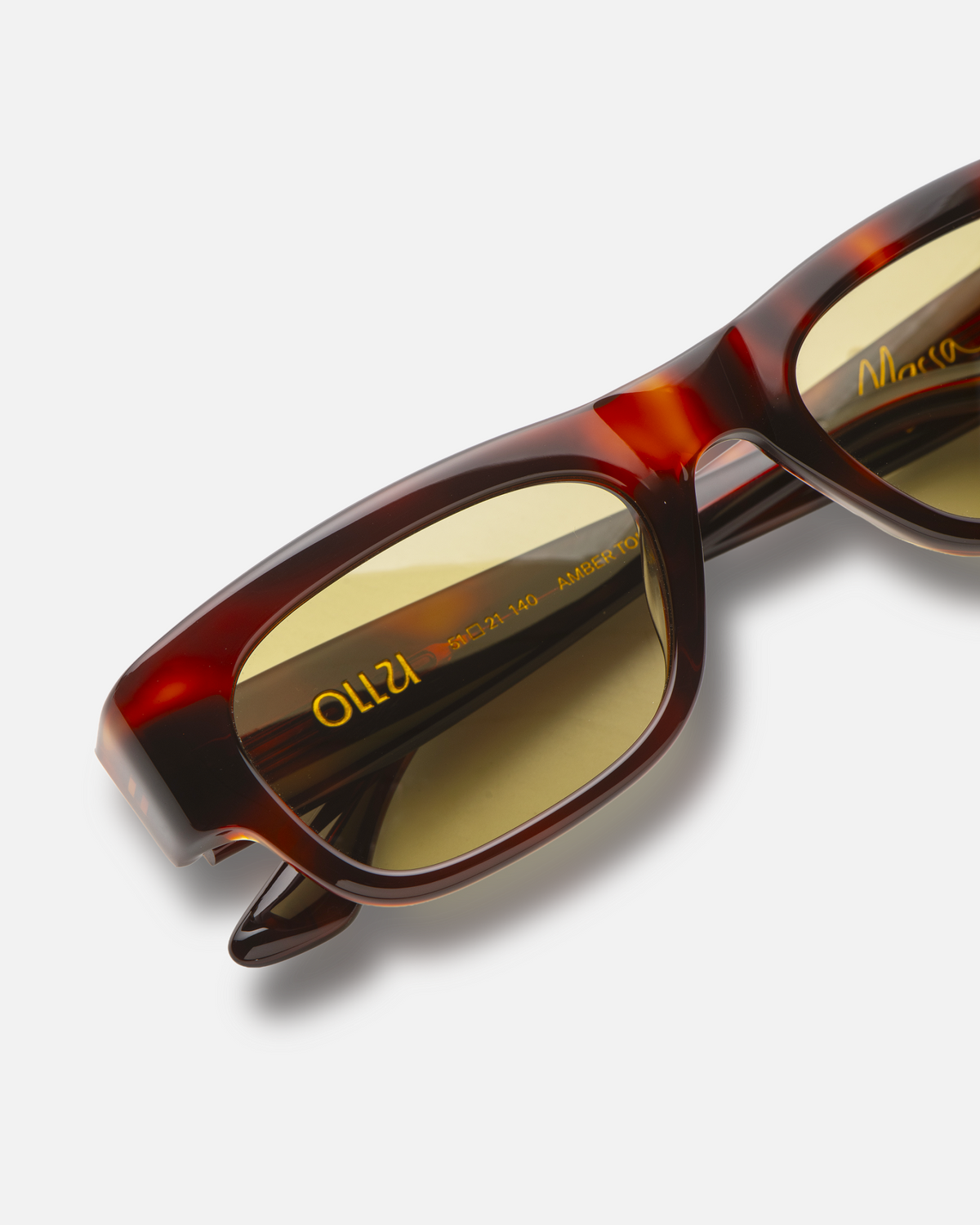 Massa amber tortoise wayfarer sunglasses with green lenses, angled view