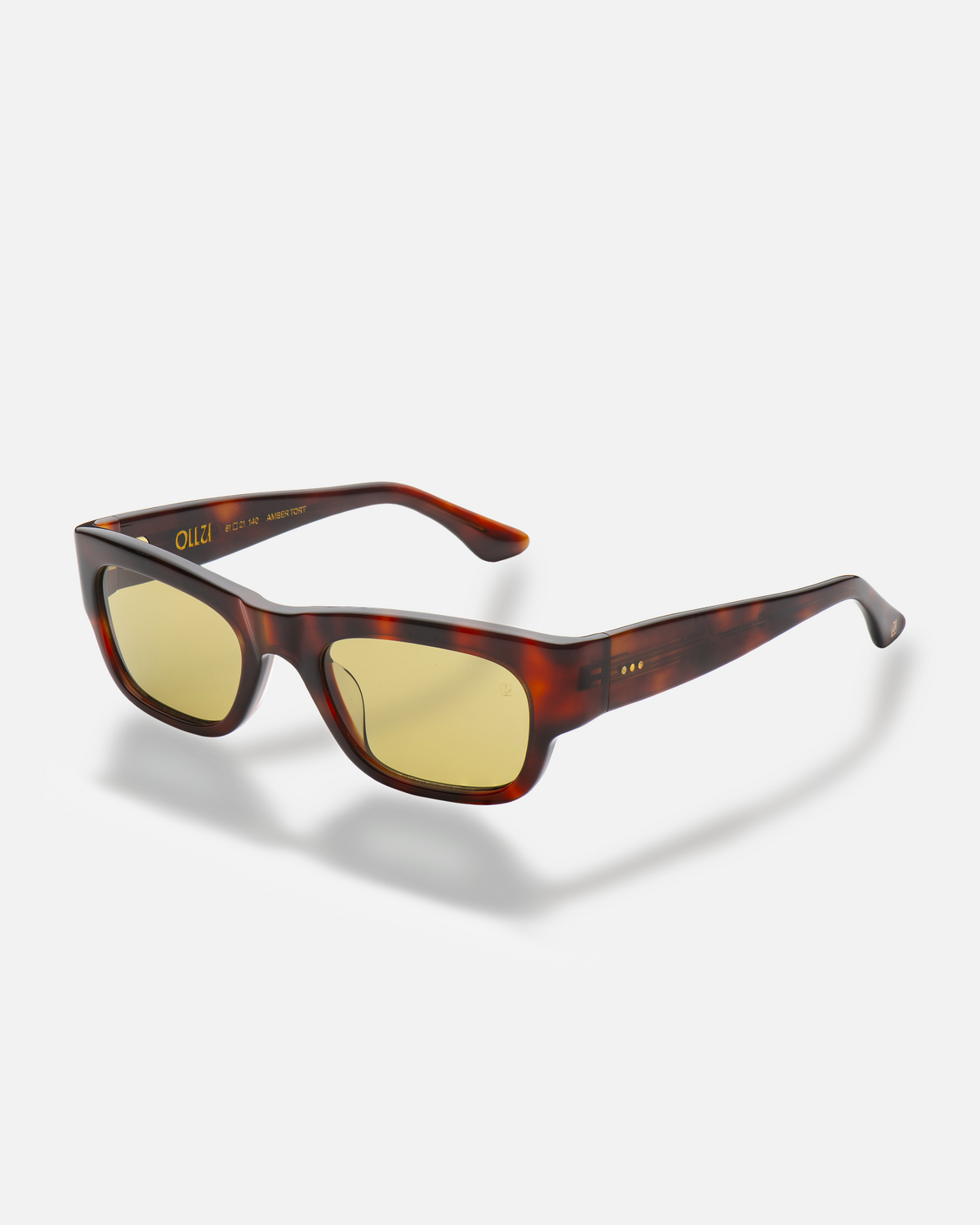 Massa amber tortoise wayfarer sunglasses with green lenses, side view