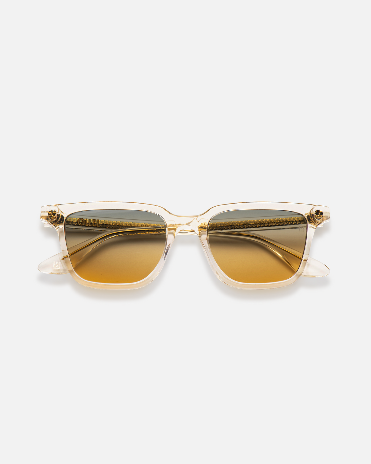 Pepino clear rectangle sunglasses with gradient orange-to-blue lenses, front view