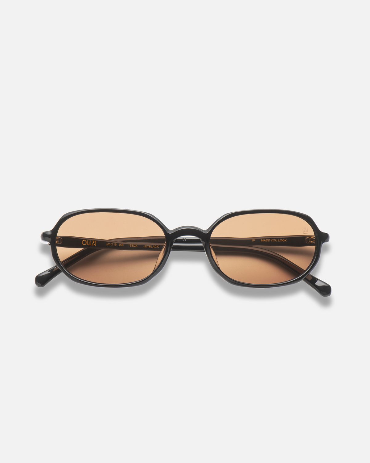 Seda black 90s oval sunglasses with brown lenses, front view