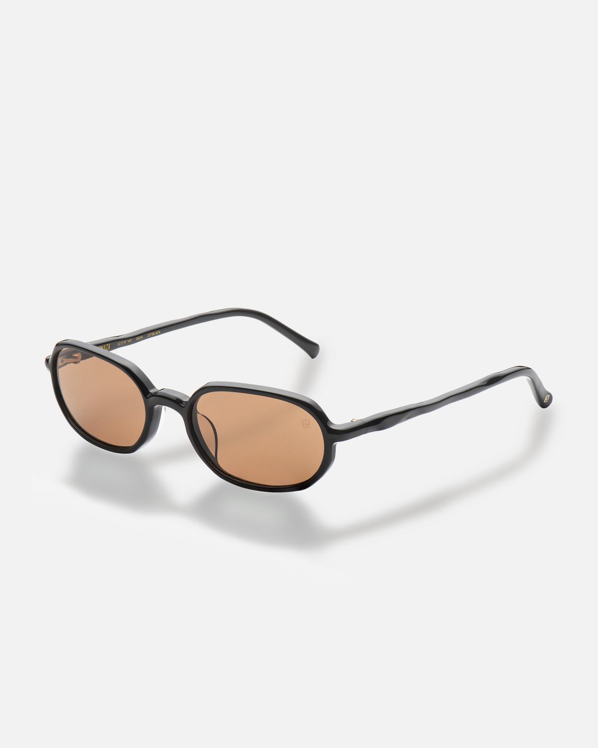 Seda black 90s oval sunglasses with brown lenses, side view