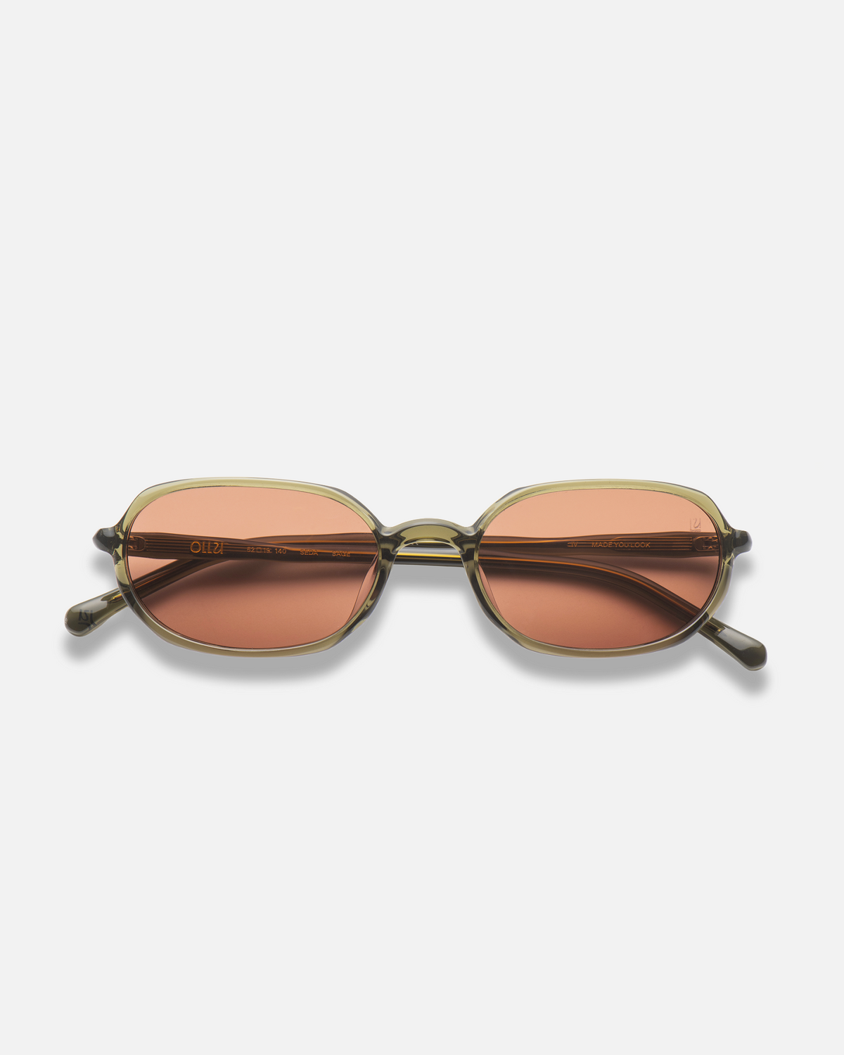 Seda sage green 90s oval sunglasses with deep cherry lenses, front view