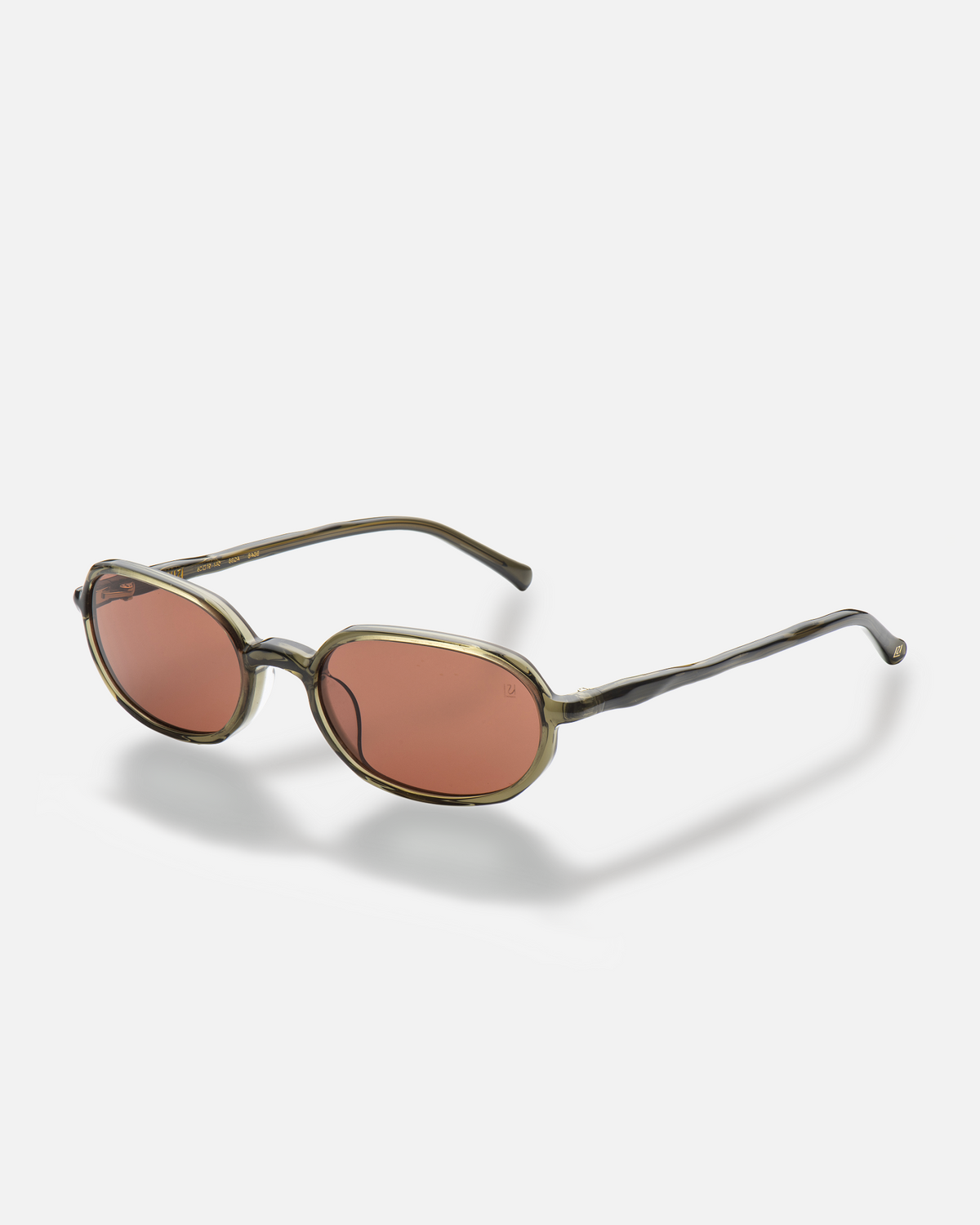 Seda sage green 90s oval sunglasses with deep cherry lenses, side view