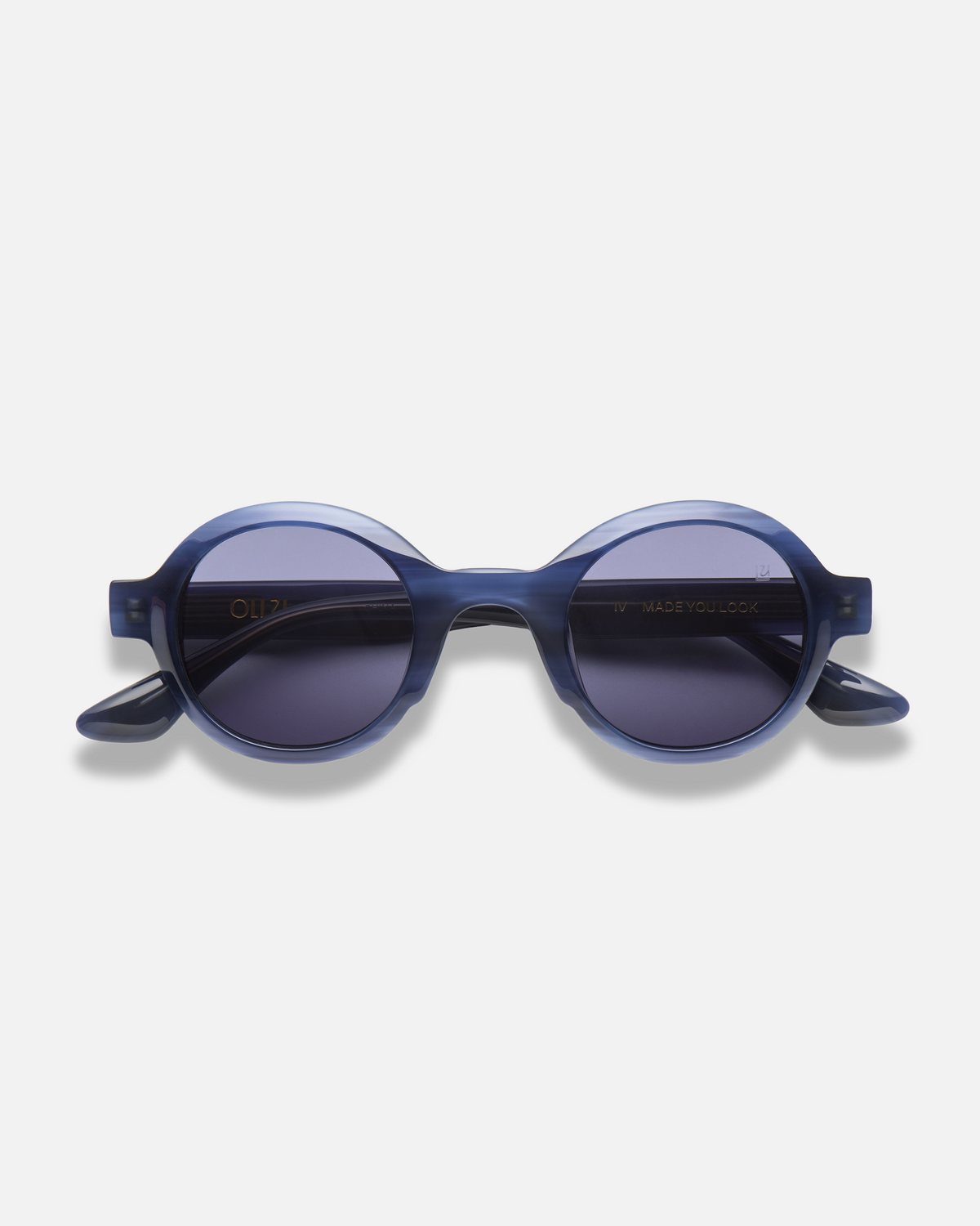 Umi navy narrow round sunglasses with dark purple lenses, front view