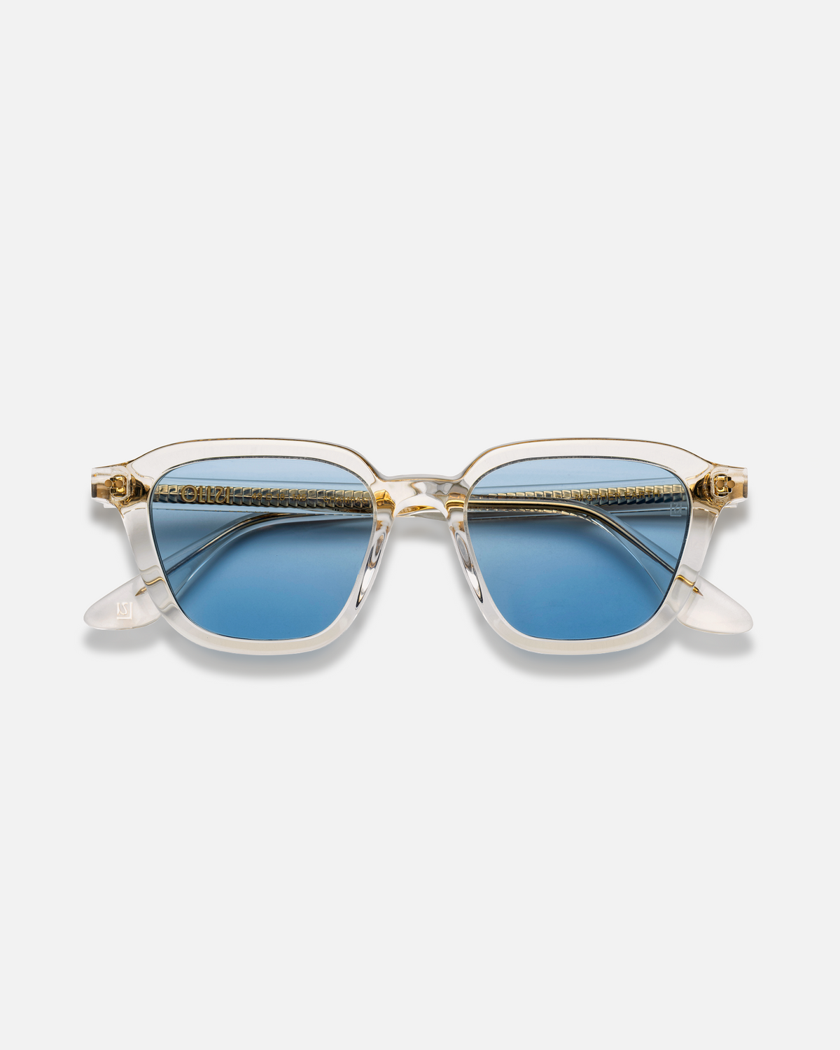 Yuzu clear rounded square sunglasses with light blue lenses, front view