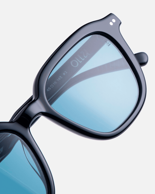 YUZU Bio-Acetate Wayfarer Frame Sunglasses for Men & Women | Black (Blue lens) | Sunnies Collection | OLLU