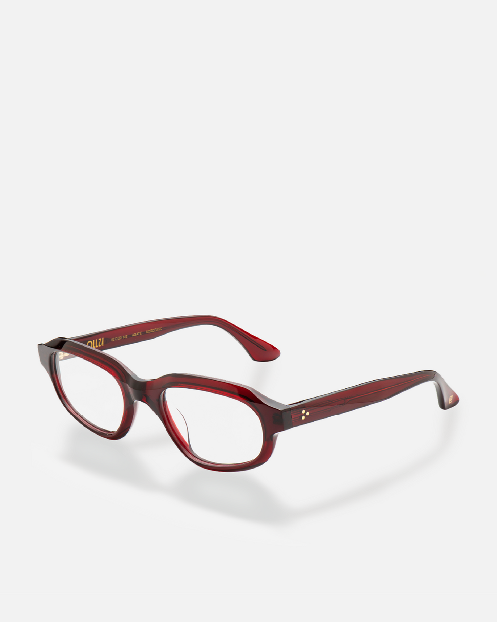 Agaté burgundy oval cat-eye eyeglasses, side view