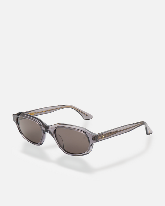 Agaté gray oval cat-eye sunglasses with black lenses, side view