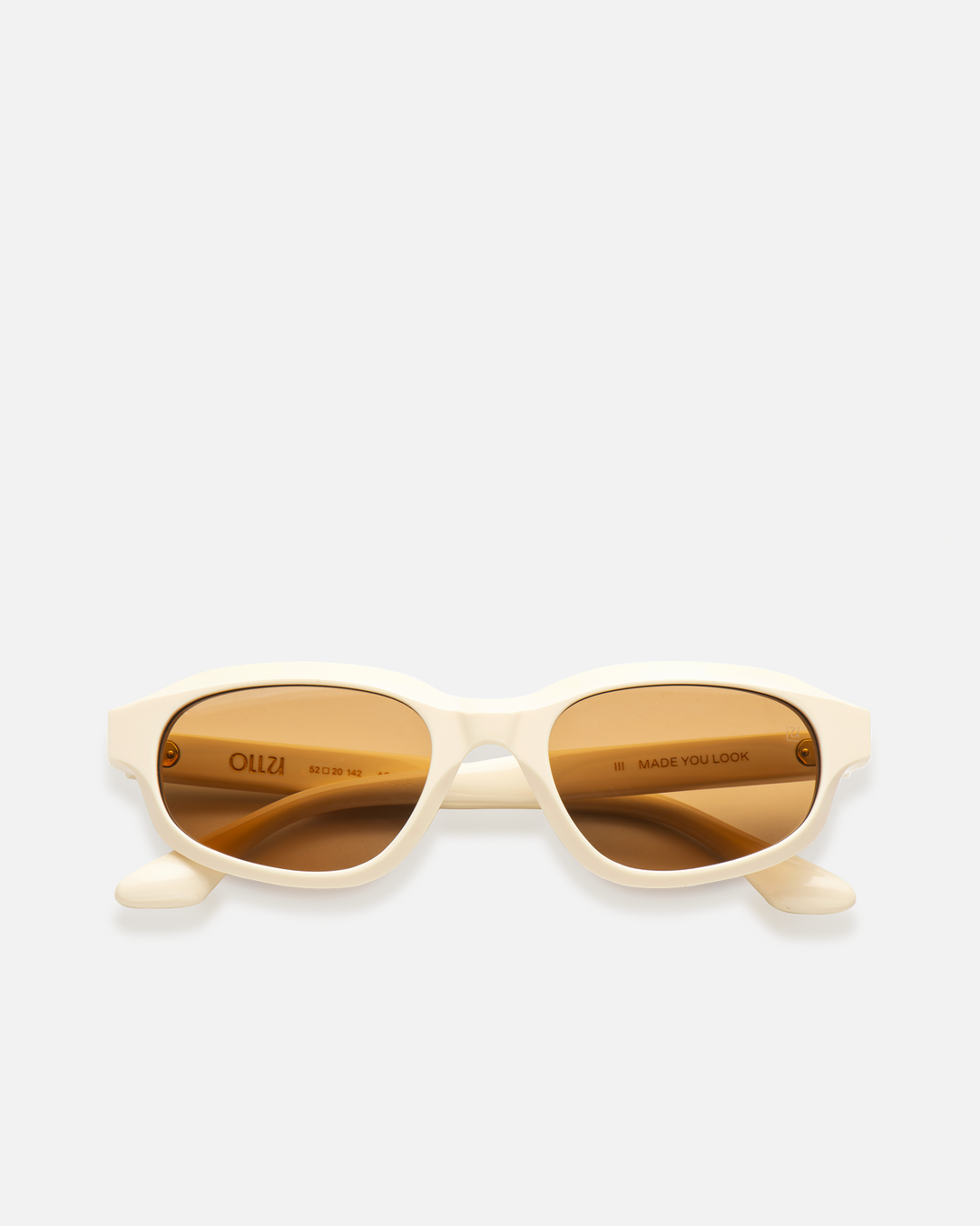 Agaté white oval cat-eye sunglasses with brown lenses, front view