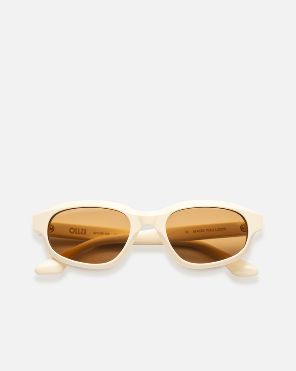 Agaté white oval cat-eye sunglasses with brown lenses, front view