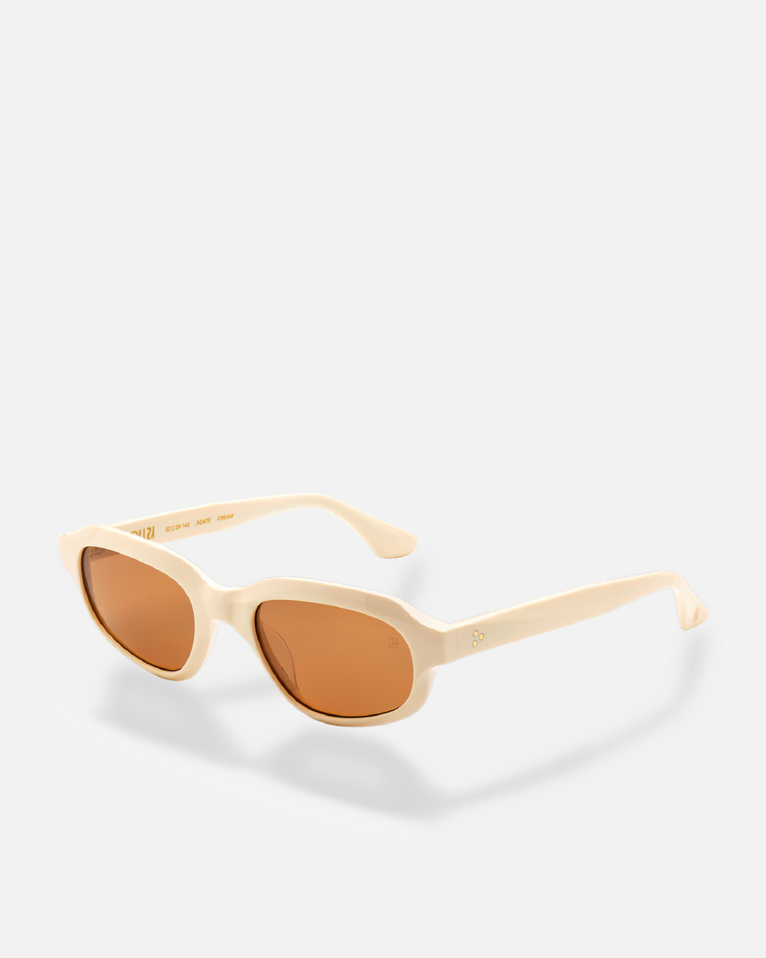 Agaté white oval cat-eye sunglasses with brown lenses, side view