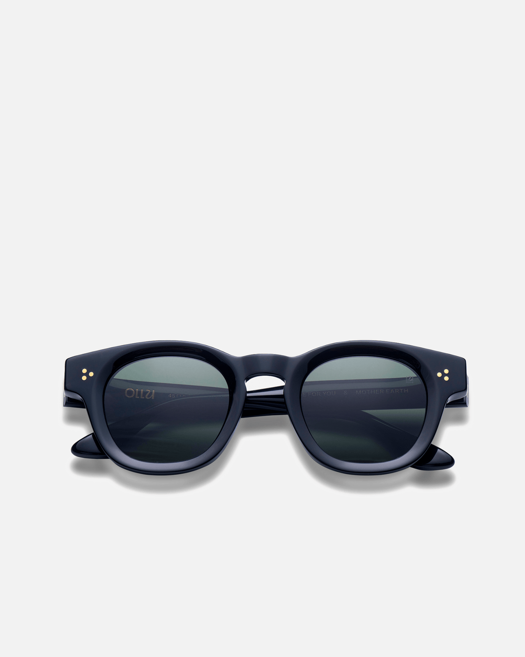 Coco black round sunglasses with black lenses, front view