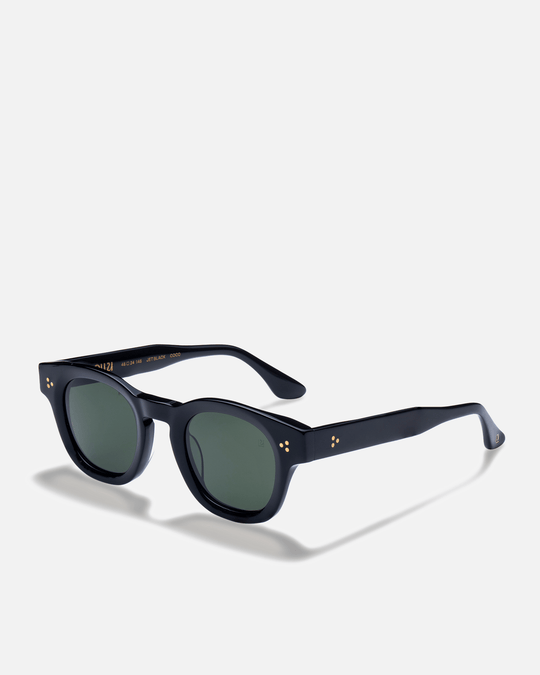 Coco black round sunglasses with black lenses, side view