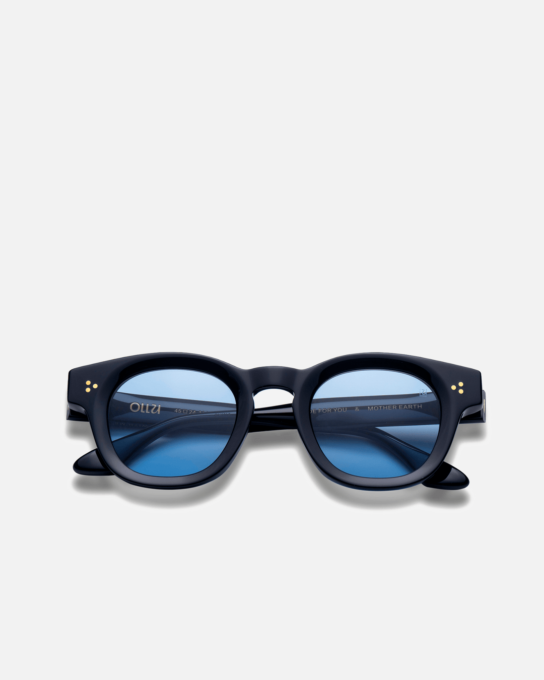 Coco black round sunglasses with light blue lenses, front view