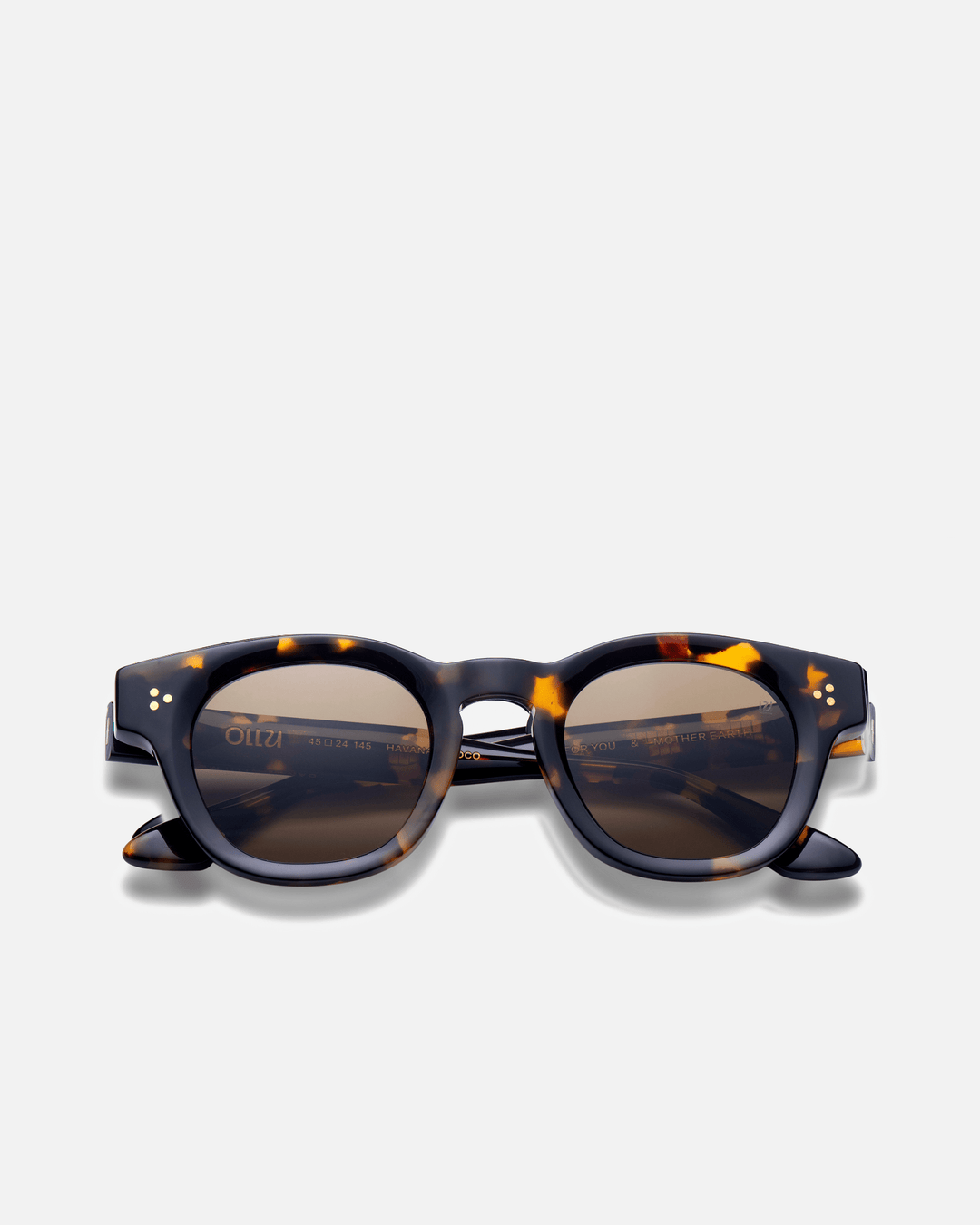 Coco tortoise round sunglasses with green lenses, front view