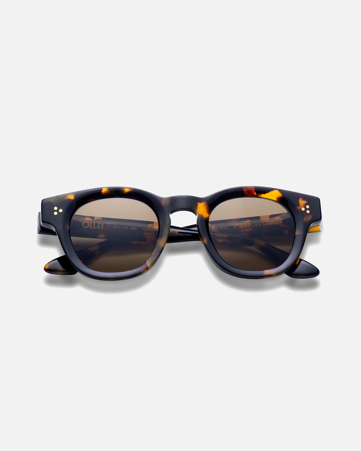 Coco tortoise round sunglasses with green lenses, front view