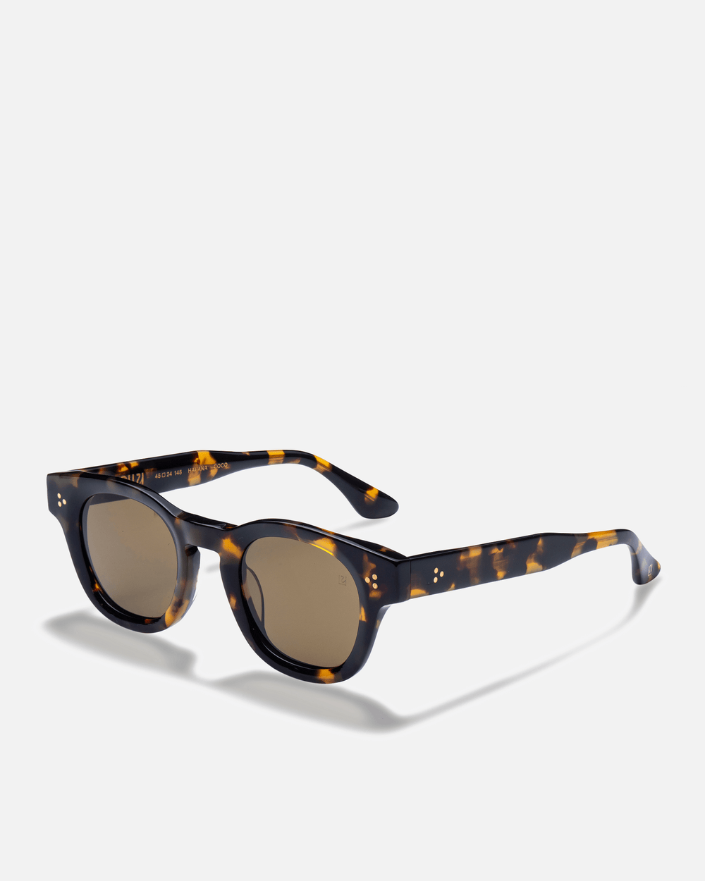 Coco tortoise round sunglasses with green lenses, side view