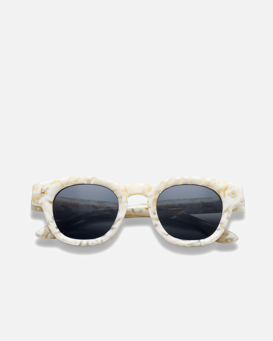 Coco white tortoise round sunglasses with green lenses, front view