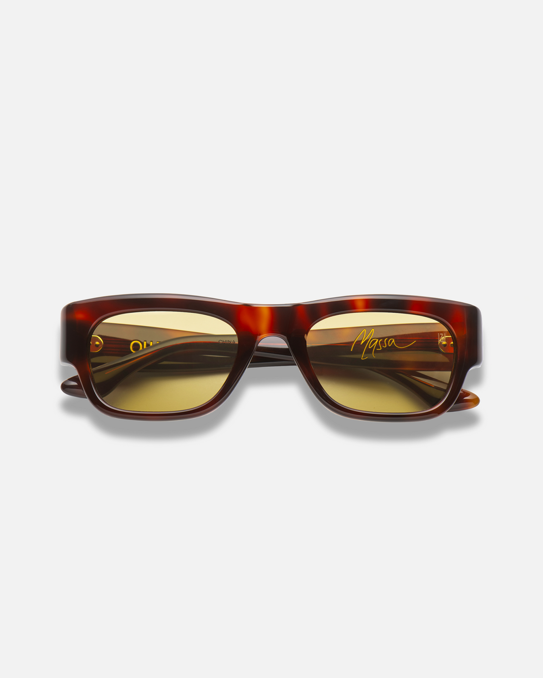 Massa amber tortoise wayfarer sunglasses with green lenses, front view