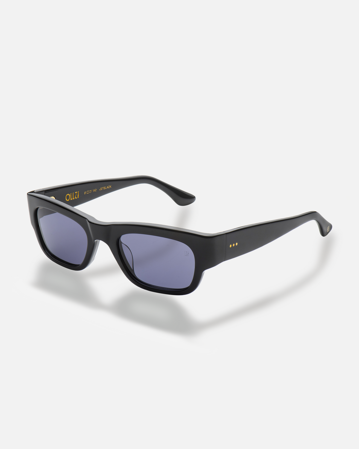 Massa black wayfarer sunglasses with dark purple lenses, side view