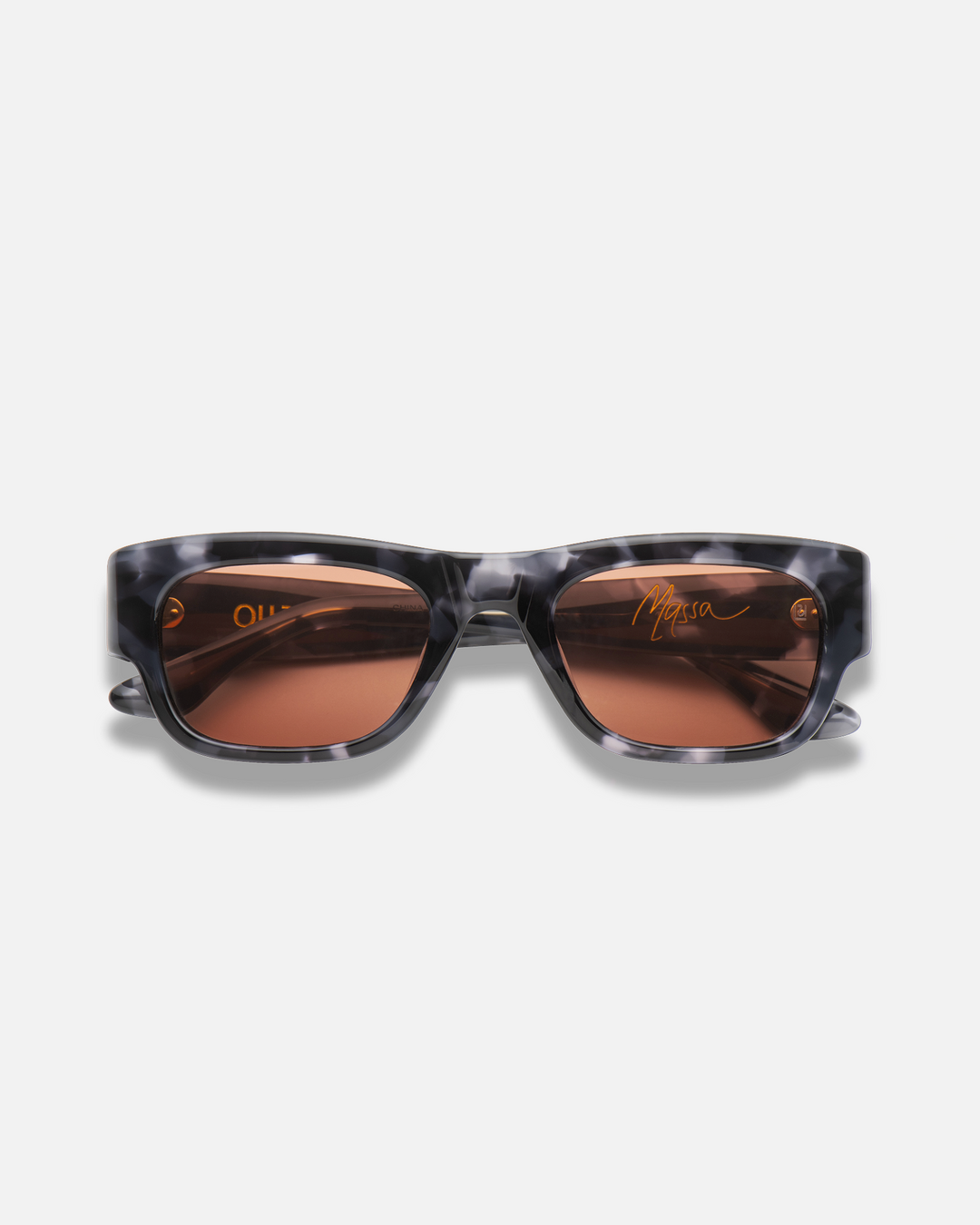 Massa blue tortoise wayfarer sunglasses with deep cherry lenses, front view