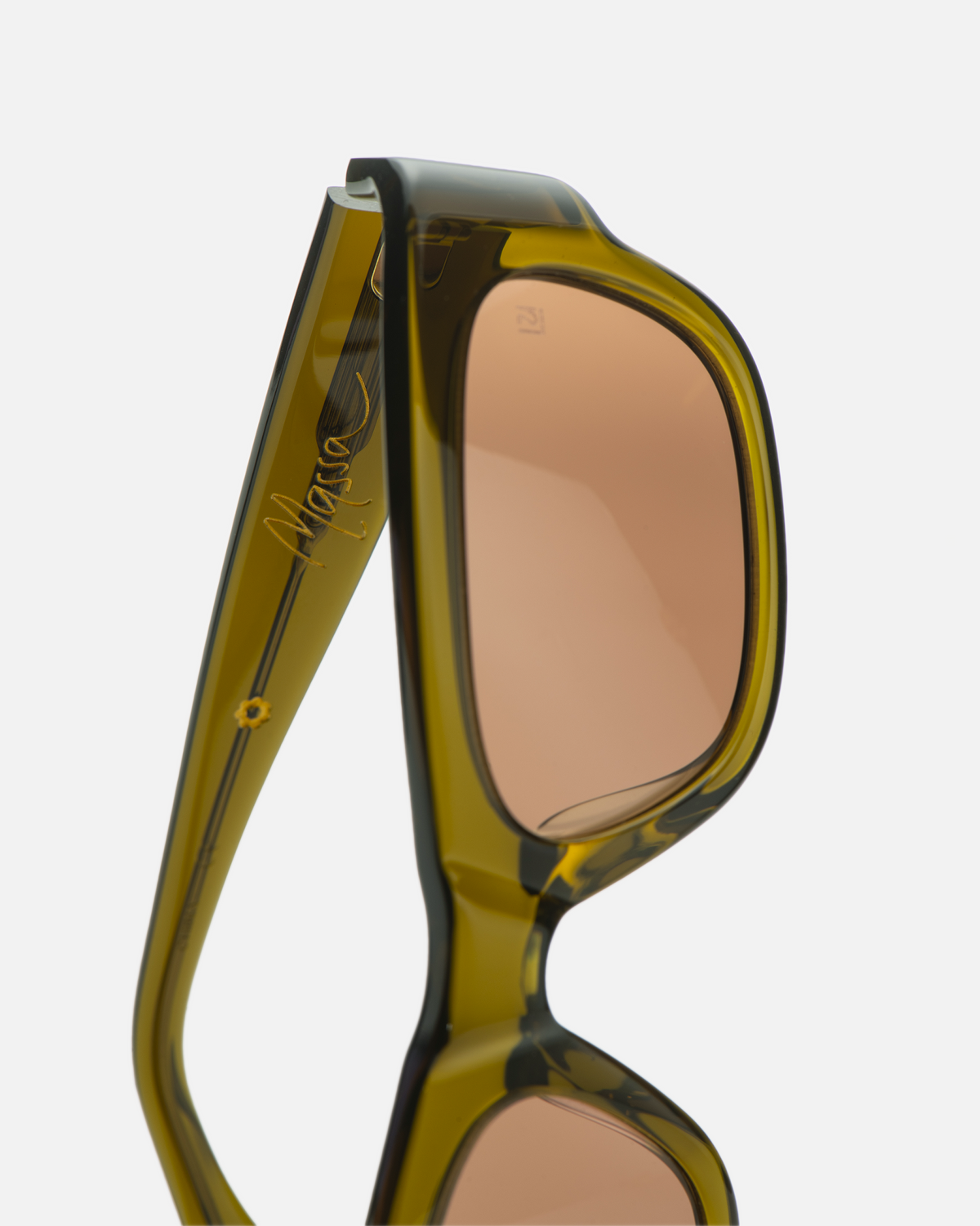 Massa olive brown wayfarer sunglasses with brown lenses, angled view