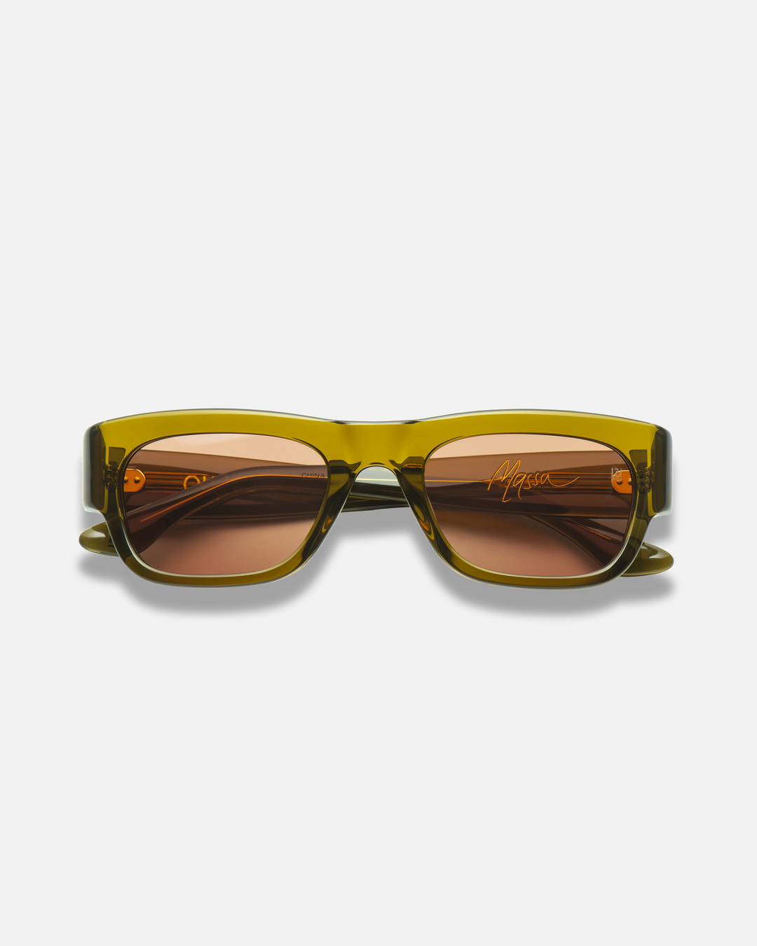Massa olive brown wayfarer sunglasses with brown lenses, front view