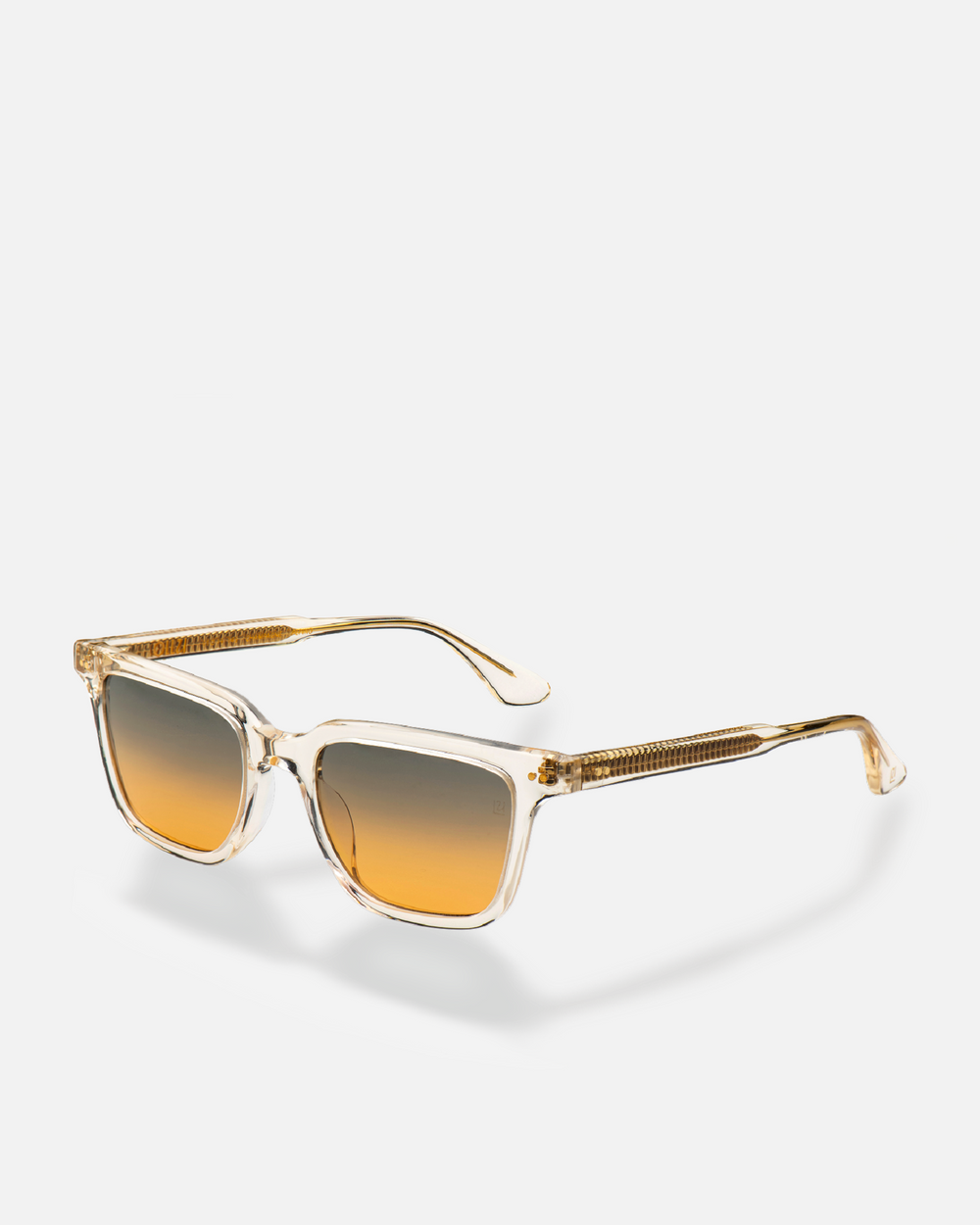 Pepino clear rectangle sunglasses with gradient orange-to-blue lenses, side view