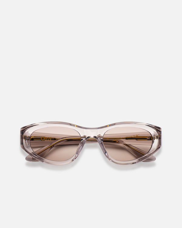 Pomé gray oval wrap sunglasses with light gray lenses, front view