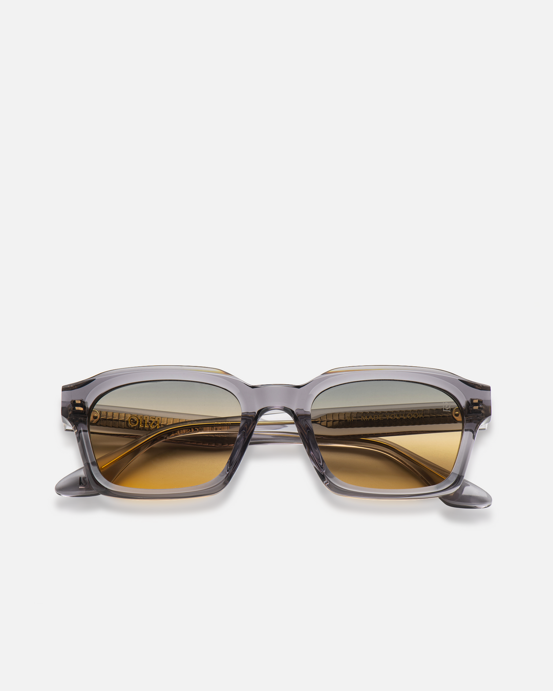 Saguaro gray square sunglasses with gradient orange-to-blue lenses, front view
