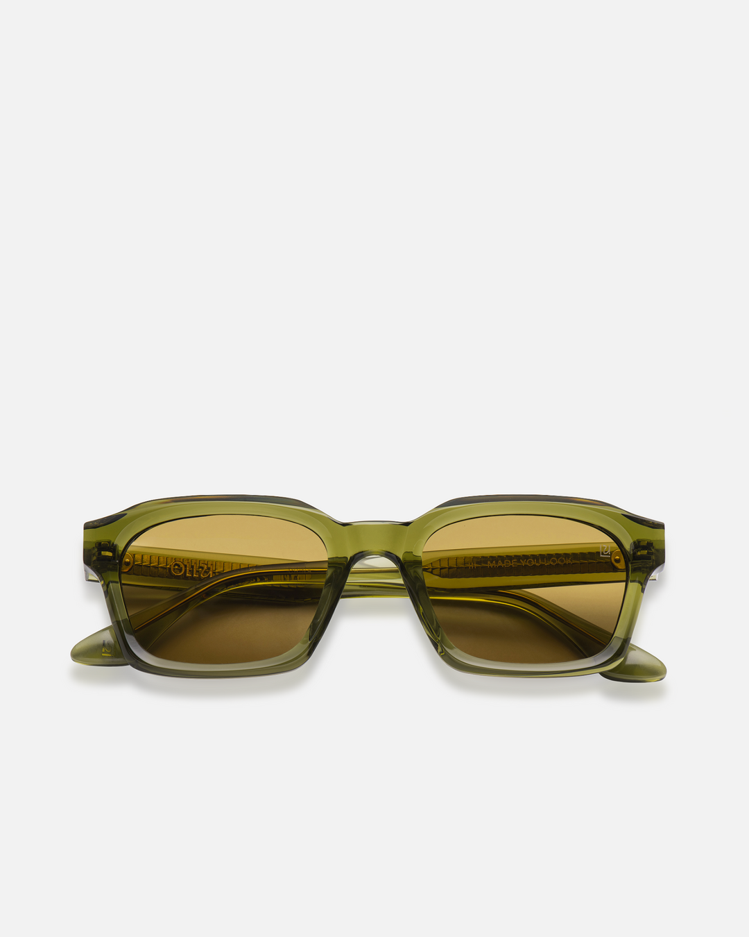 Saguaro green square sunglasses with brown lenses, front view