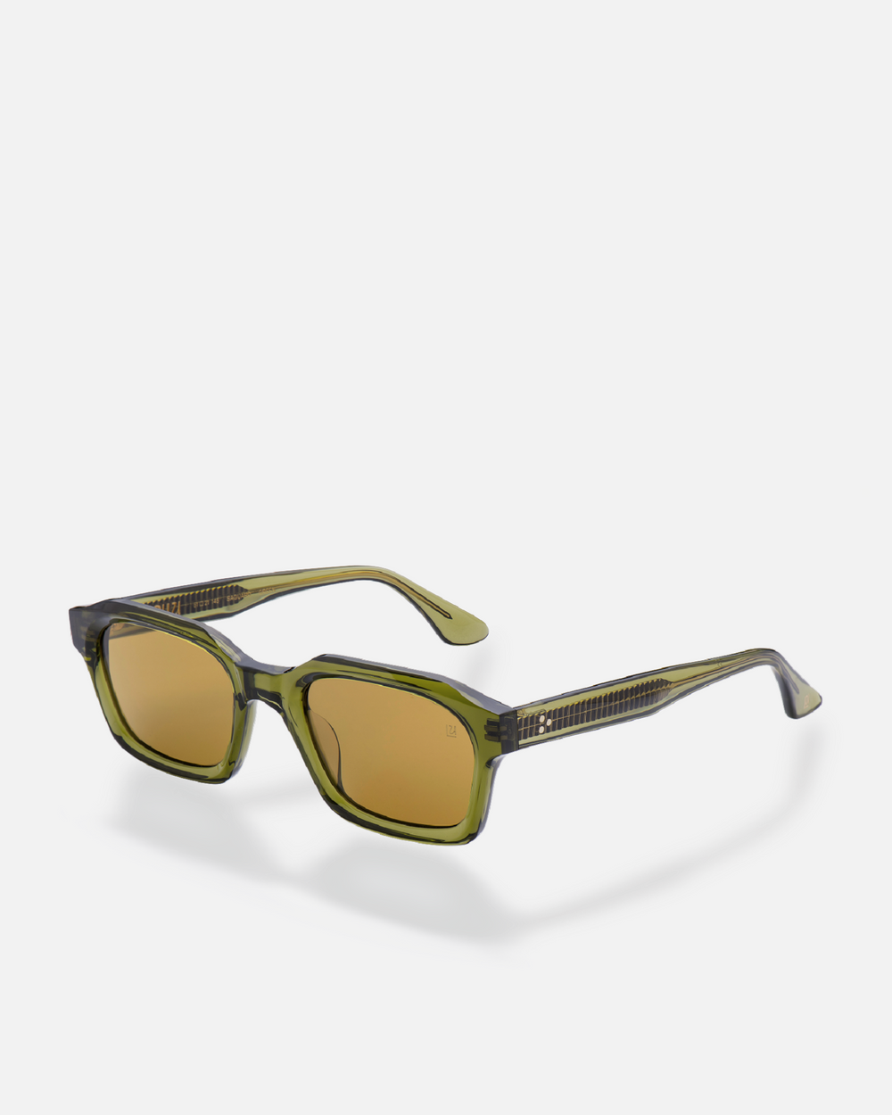 Saguaro green square sunglasses with brown lenses, side view