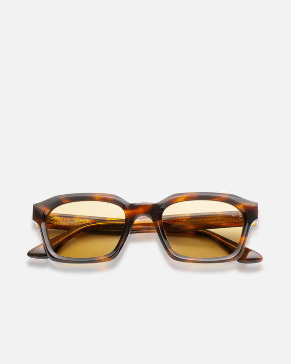Saguaro tortoise square sunglasses with yellow lenses, front view