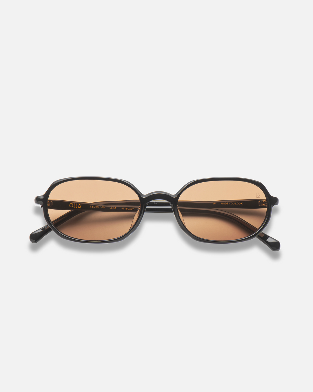 Seda black 90s oval sunglasses with brown lenses, front view