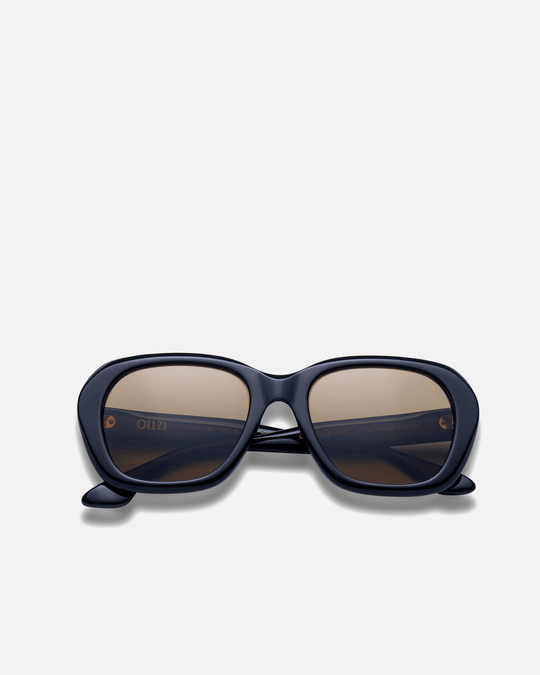 Tamar black round sunglasses with brown lenses, front view