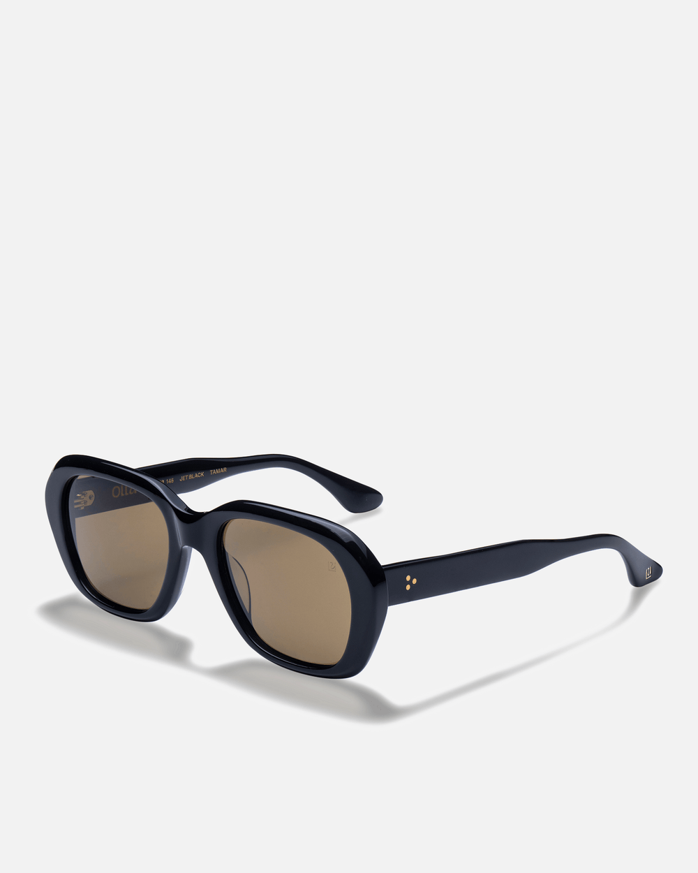 Tamar black round sunglasses with brown lenses, side view