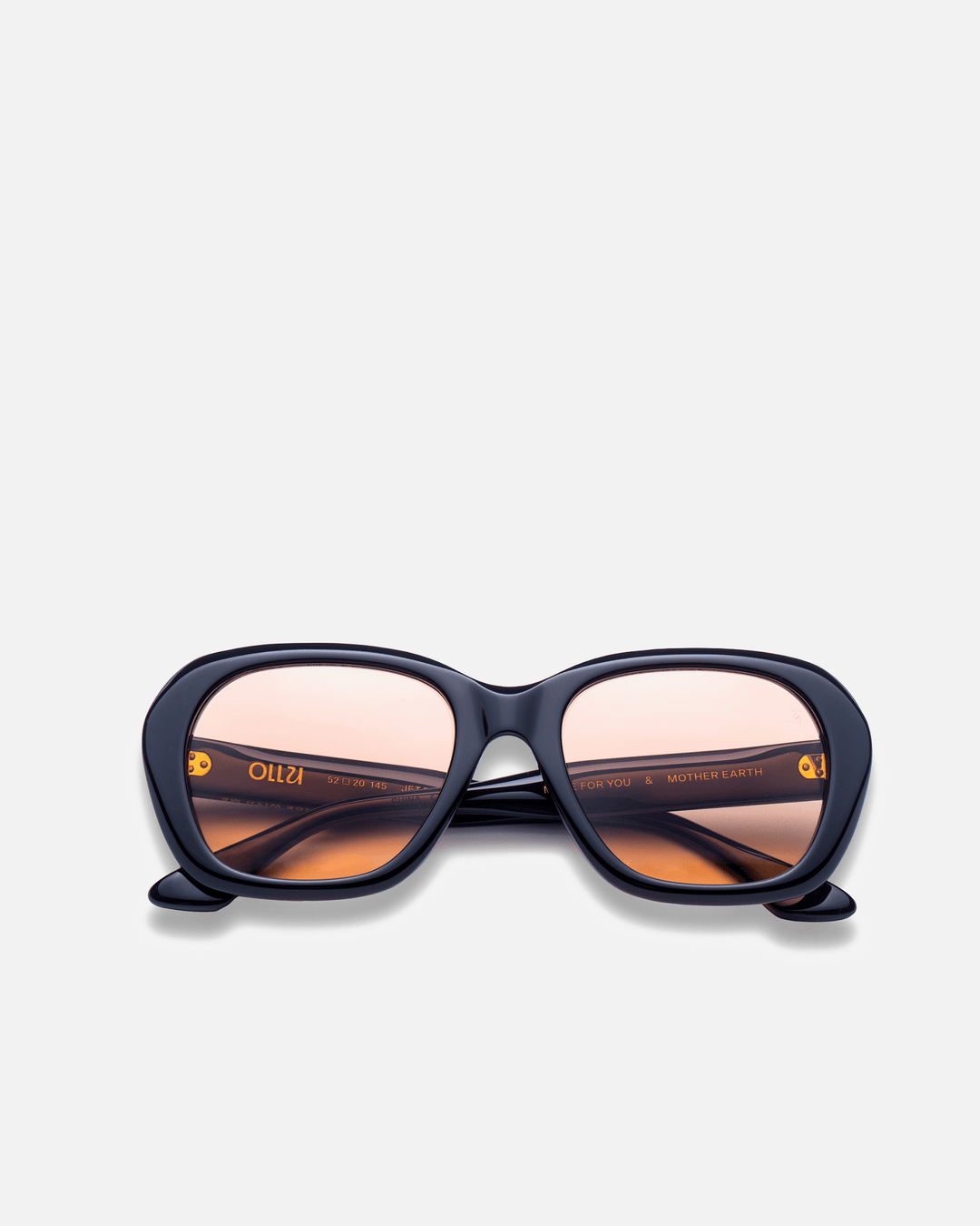 Tamar black round sunglasses with orange lenses, front view