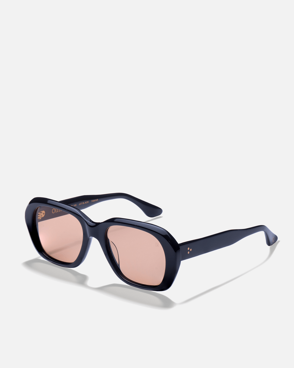 Tamar black round sunglasses with orange lenses, side view