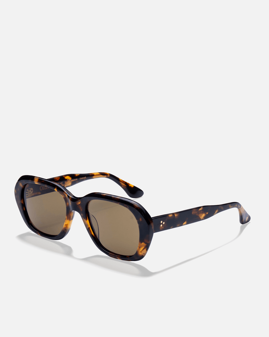 Tamar dark tortoise round sunglasses with brown lenses, side view