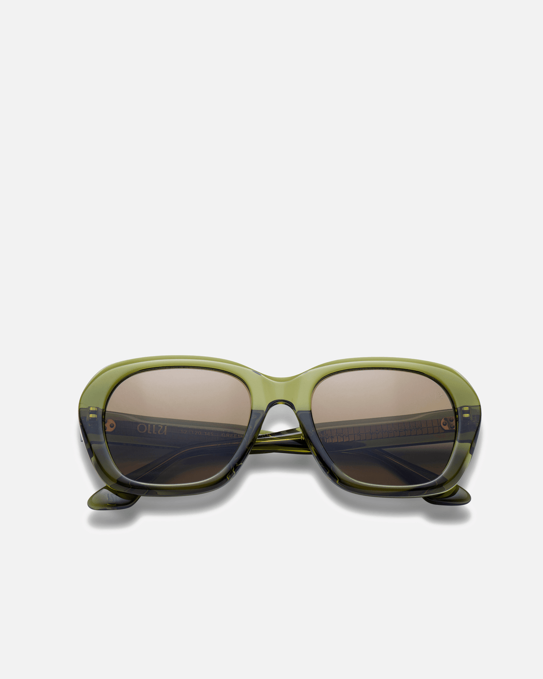 Tamar green round sunglasses with brown lenses, front view