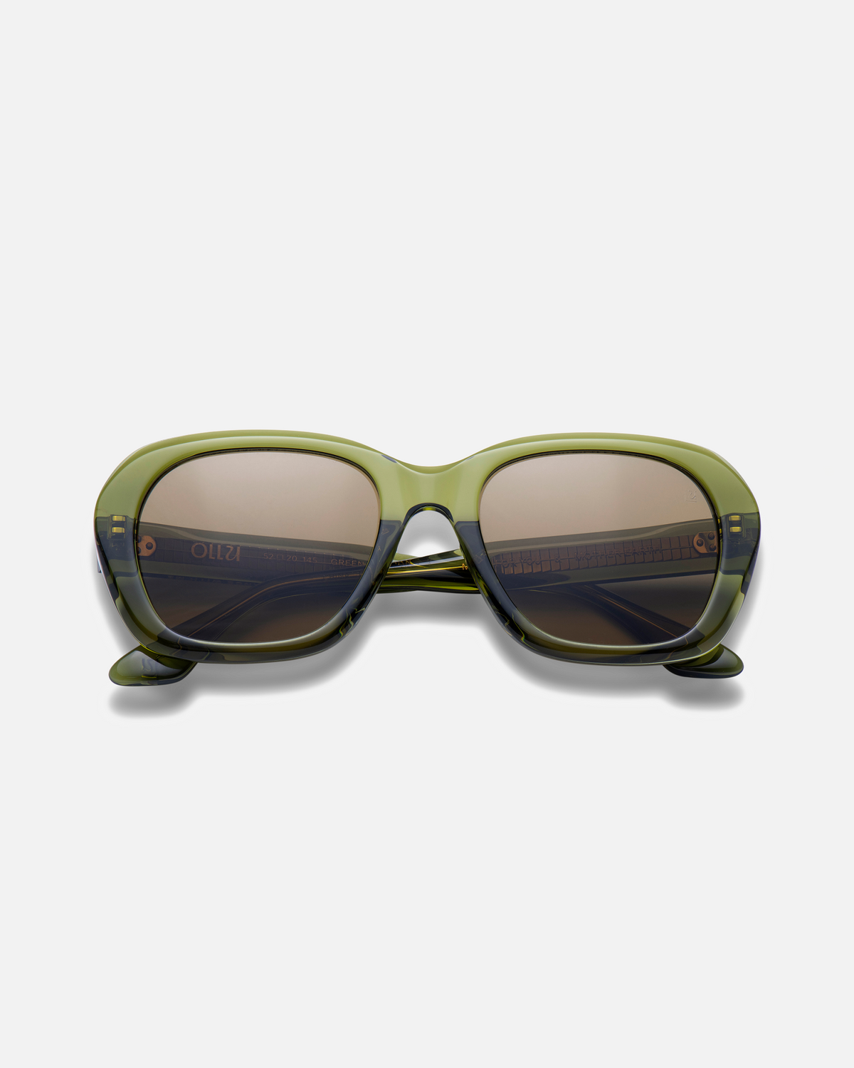 Tamar green round sunglasses with brown lenses, front view