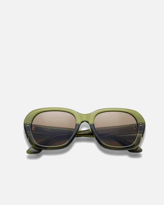 Tamar green round sunglasses with brown lenses, front view
