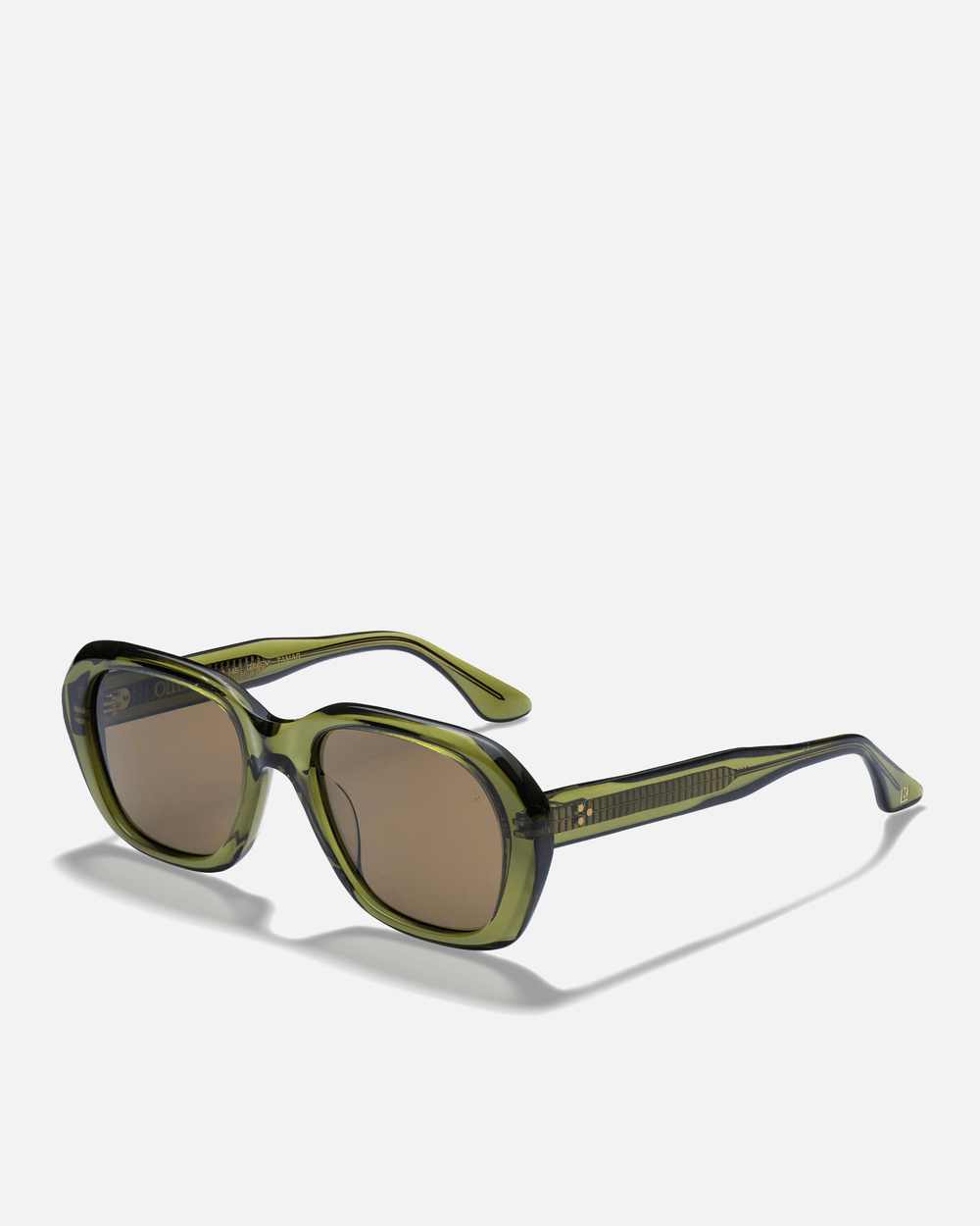 Tamar green round sunglasses with brown lenses, side view