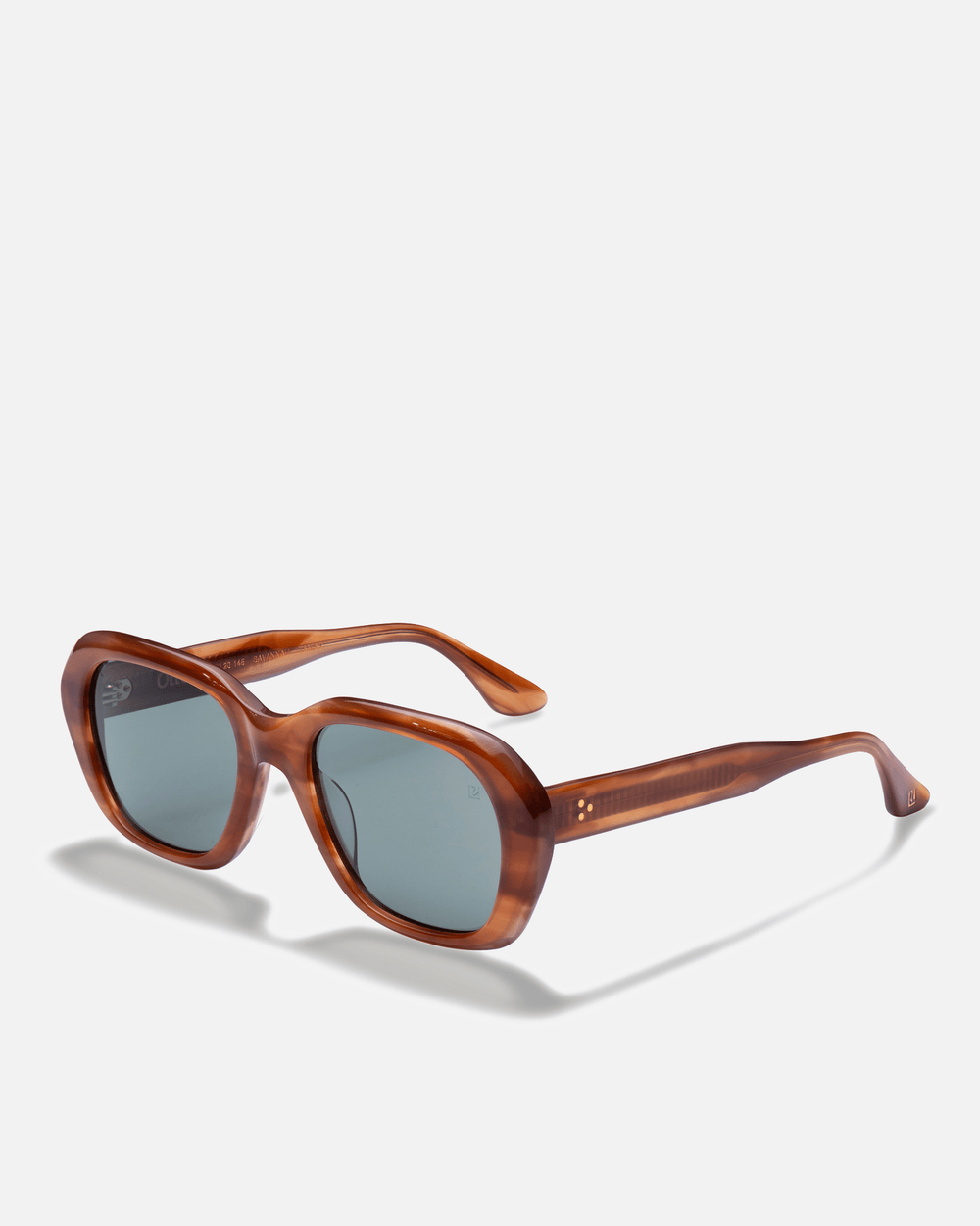 Tamar light brown round sunglasses with green lenses, side view