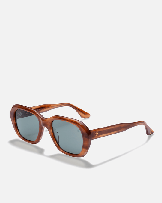 Tamar light brown round sunglasses with green lenses, side view