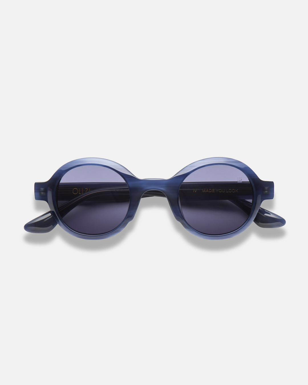 Umi navy narrow round sunglasses with dark purple lenses, front view