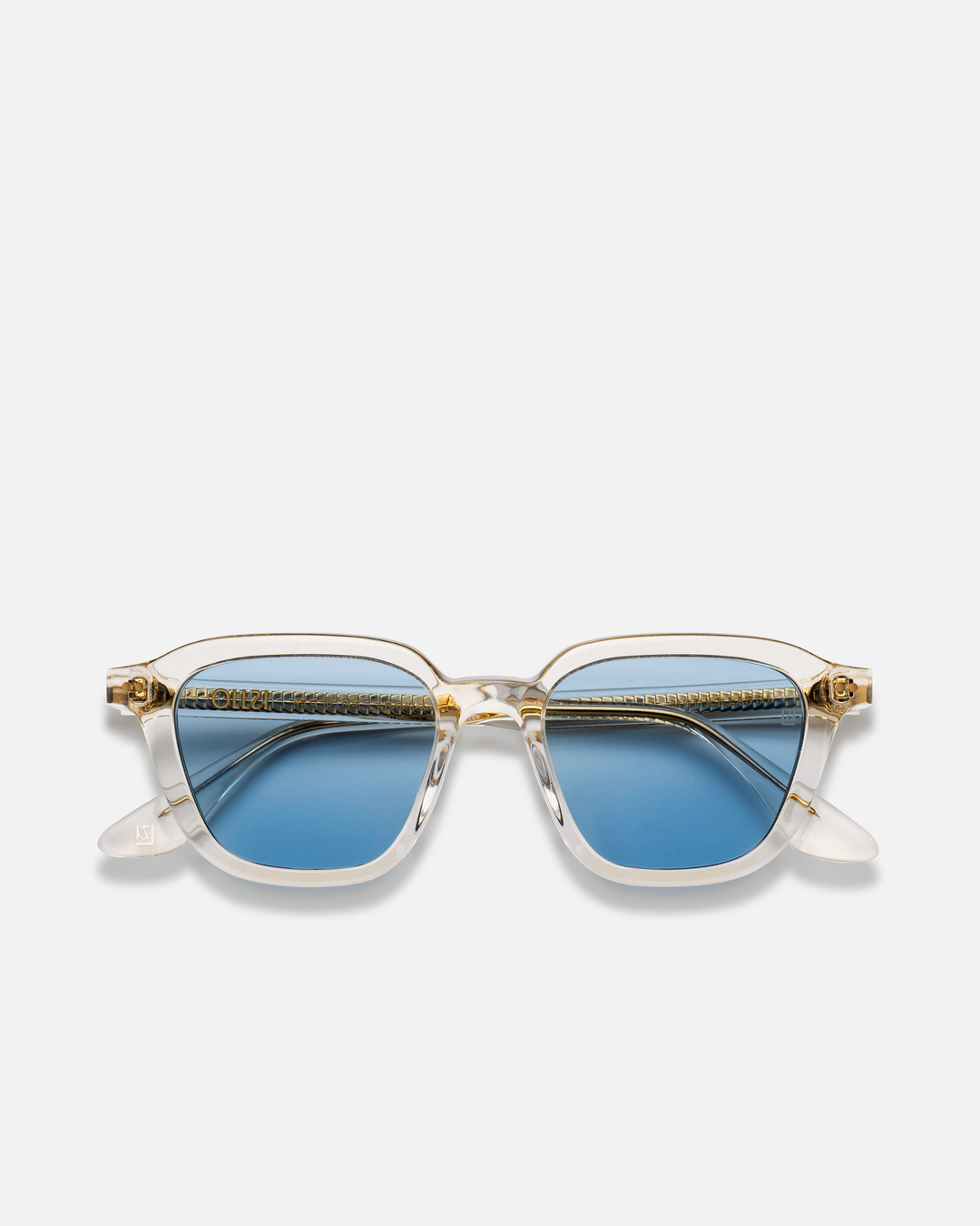 Yuzu clear rounded square sunglasses with light blue lenses, front view