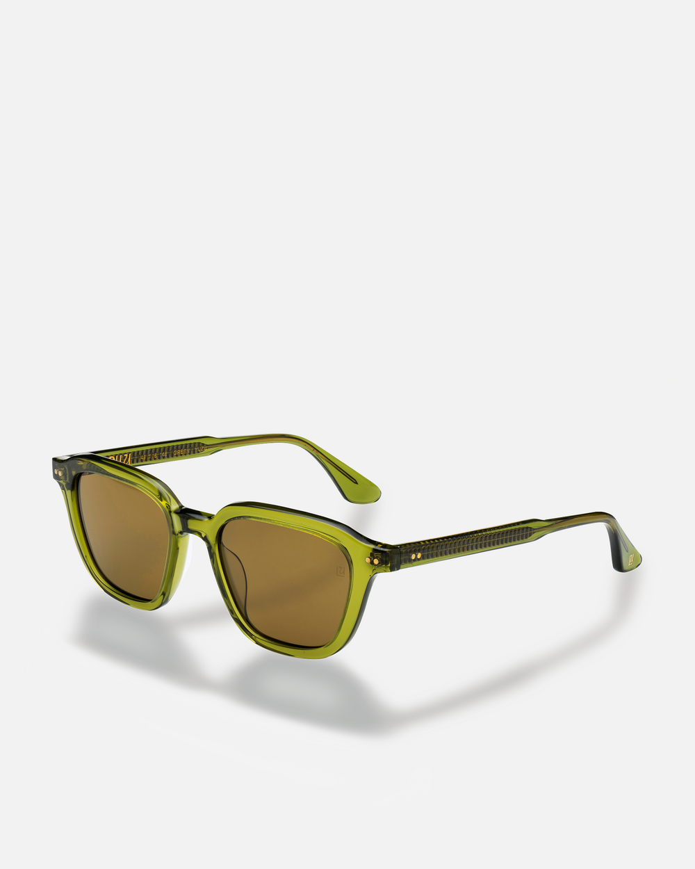 Yuzu green rounded square sunglasses with brown lenses, side view